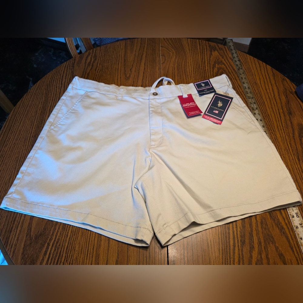 NWT U.S. POLO ASSN Comfort Waist Shorts Men's 3XL In Tan 7" Inseam